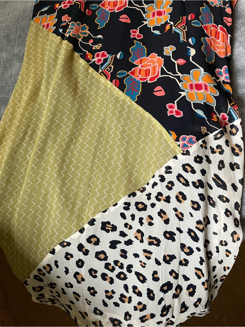 Anthropologie Black Floral & Geometric Mixed Print Dress with Crochet Collar - Picture 5 of 8
